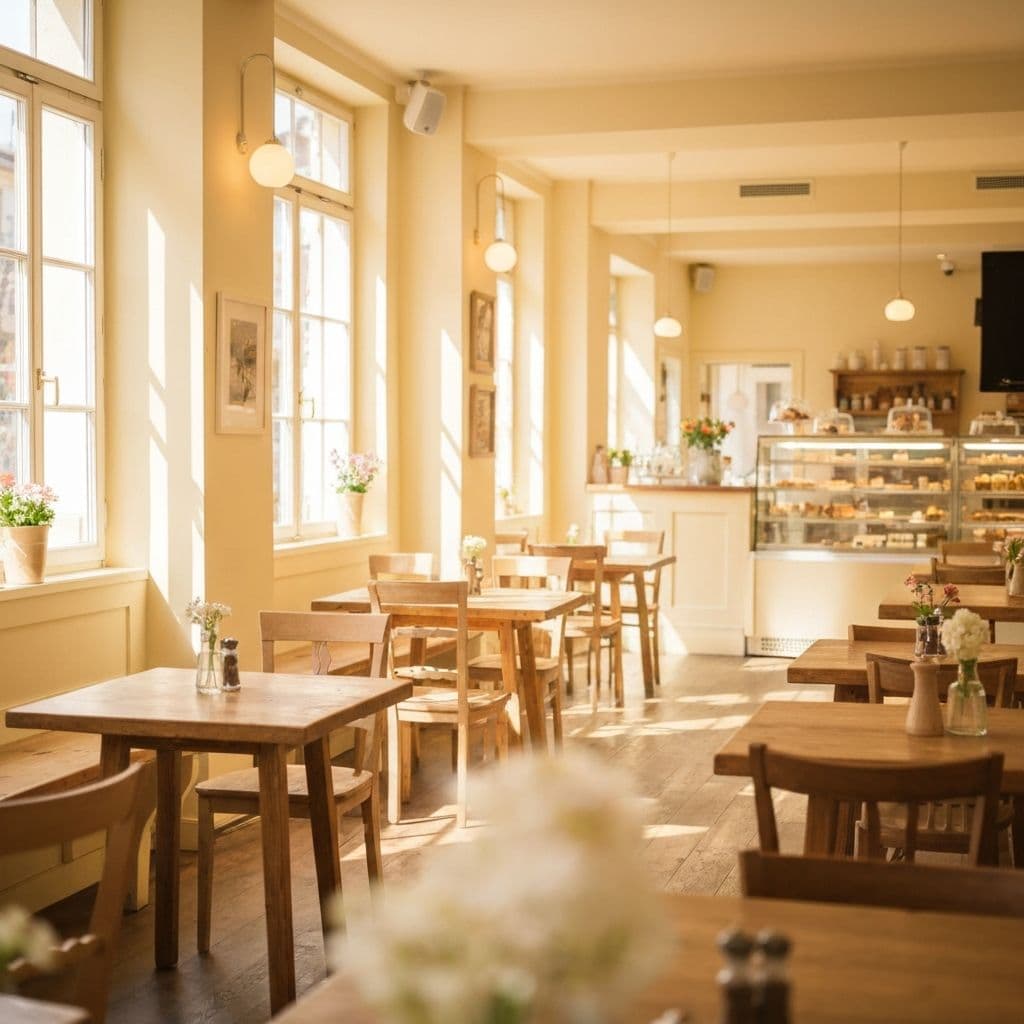 Gemütliches Café-Interieur mit warmem Licht